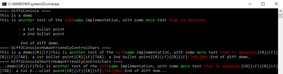 Screenshot of samples for System.Console